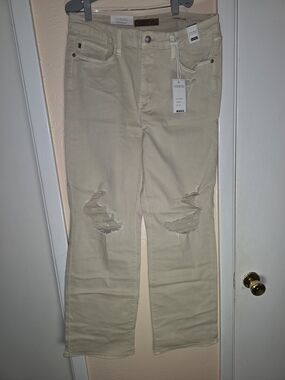 NWT Judy Blue High Waist Garment Dyed Bone 90s Straight Distressed Jeans 15/32